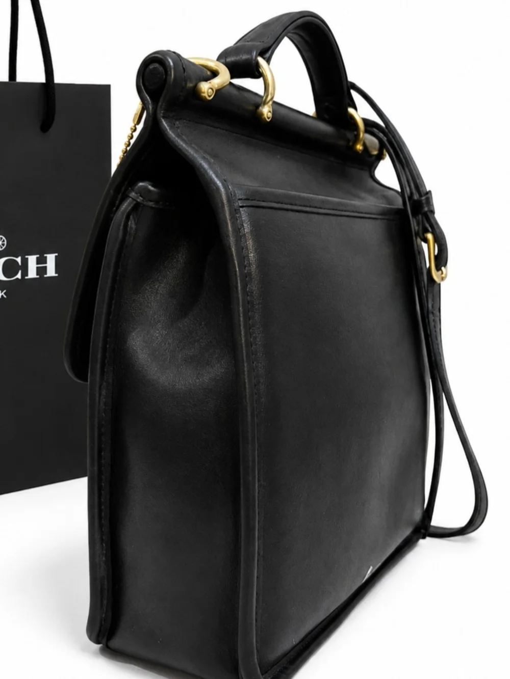 Vintage Coach Willis 9927 Black Glove-tanned Leather Top Handle Satchel Bras EVC